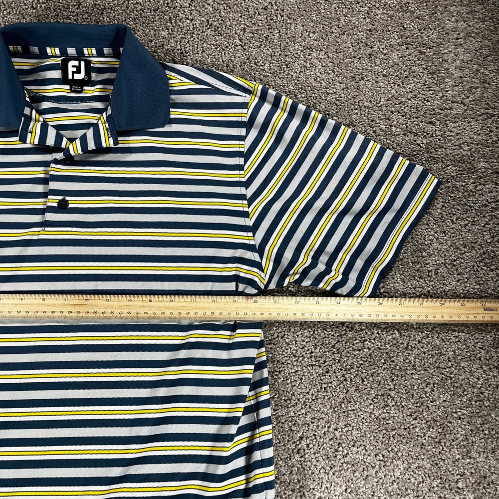 FootJoy Mens ProDry Striped Golf Polo Shirt Navy Blue Grey Yellow Medium - Picture 4 of 7